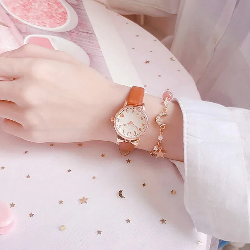 Fashion Adults Kids Love Digital Dial Children Watch Set Leather Strap Quartz Watches Kid Girls Clock Children Gift Watch