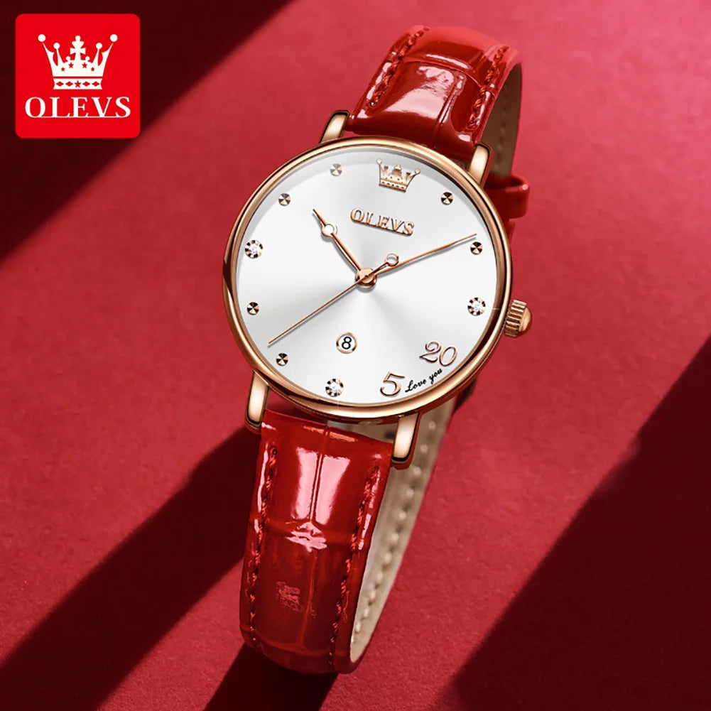 OLEVS 5505 Auto Date Quartz Watch For Women Luxury Elegant Waterproof Wristwatch Original Fashion Leather Woman Dress Watches