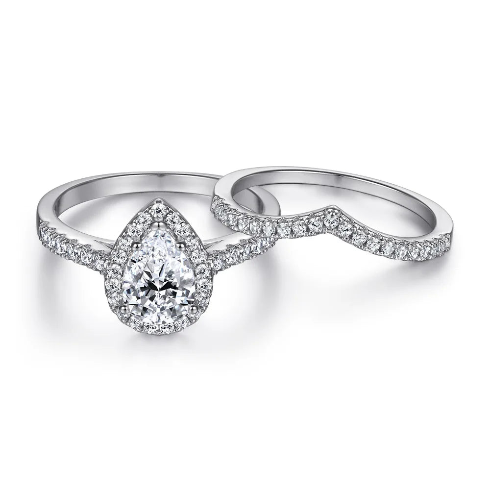 FIRERING 100% Genuine 1.5ct Water Drop Moissanite Two Rings 6X9MM GRA Certificate Passed Diamond Test Women Jewelry Gift S925