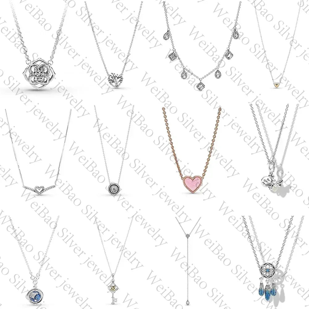 2021 New 100% 925 Sterling Silver pretty Sparkling Double Halo Collier Necklace Heart Family Tree Collier Fit Party Gift