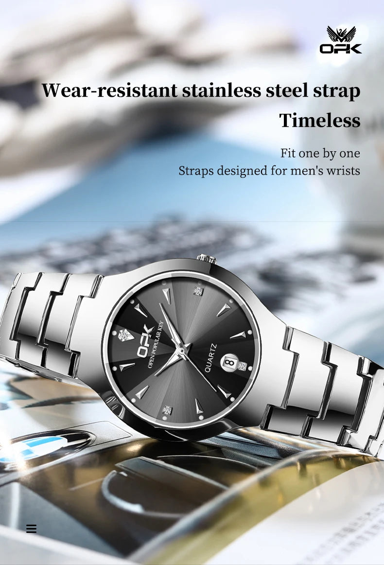 OPK 8105 Couple Watch Classic Fashion Waterproof Glow Quartz watch Band Luxury Date Week Men's and Women's Couple Watches