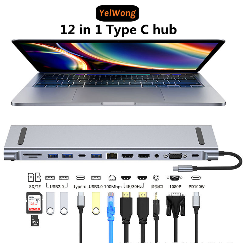 8/11/12-in-1 Type C Dock USB C Hub 3.0 Splitter Multiport Adapter 4K HDMI RJ45 SD/TF VGA HDMI PD for Laptop MacBook iPad xiaomi