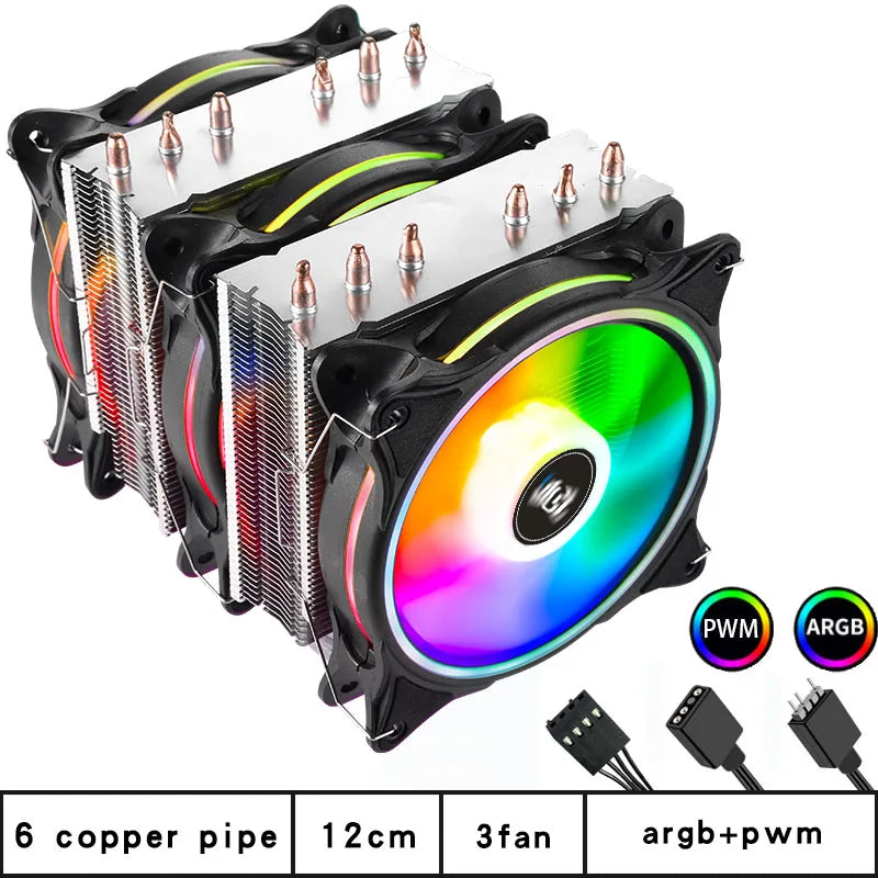 CPU Cooler high Performance 120MM Dual Tower 6 heat pipes ARGB+PWM fan For 115X 1200 1700 1356 1366 X99 2011 AM4CPU cooling  fan