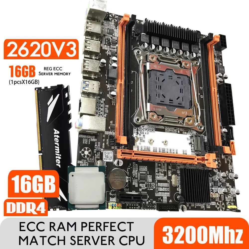 DDR4 2DDR4 DIMM Motherboard Set With Xeon E5 2620 V3 LGA2011-3 CPU 1 * 16GB = 16GB PC4 RAM 3200MHz DDR4 Memory RAM REG ECC