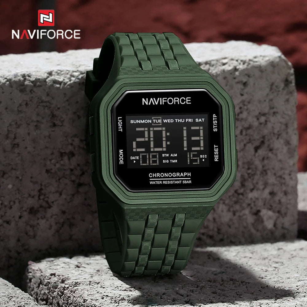 NAVIFORCE Top Luxury Brand Digital Men Wristwatch Waterproof Military Style Sport Man Watch Square Dial Fashion Reloj Hombre