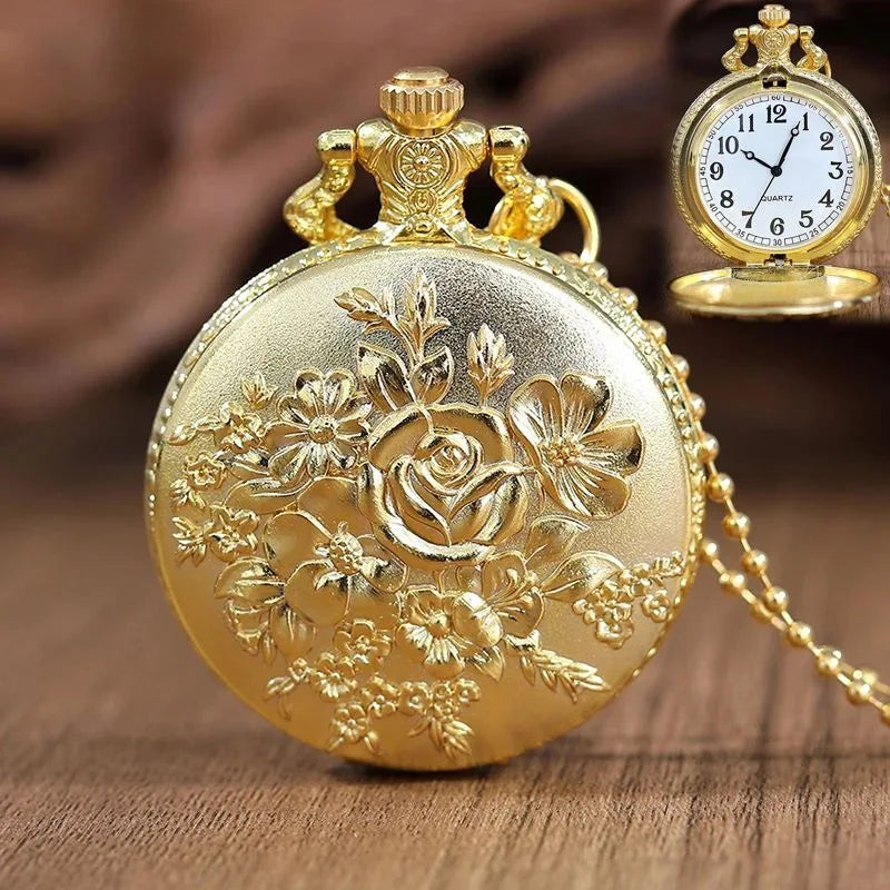Roman Numerals Quartz Pocket Watch Men Women Hollow Case Carve Designs Necklace Best Gifts for Men Women