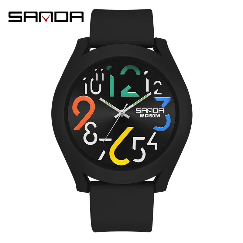 SANDA 9021  Creative Simple Girls 'Watch 2024 New Fashion White Casual Quartz Clock Men'S Watch Silicone Strap Waterproof Watch