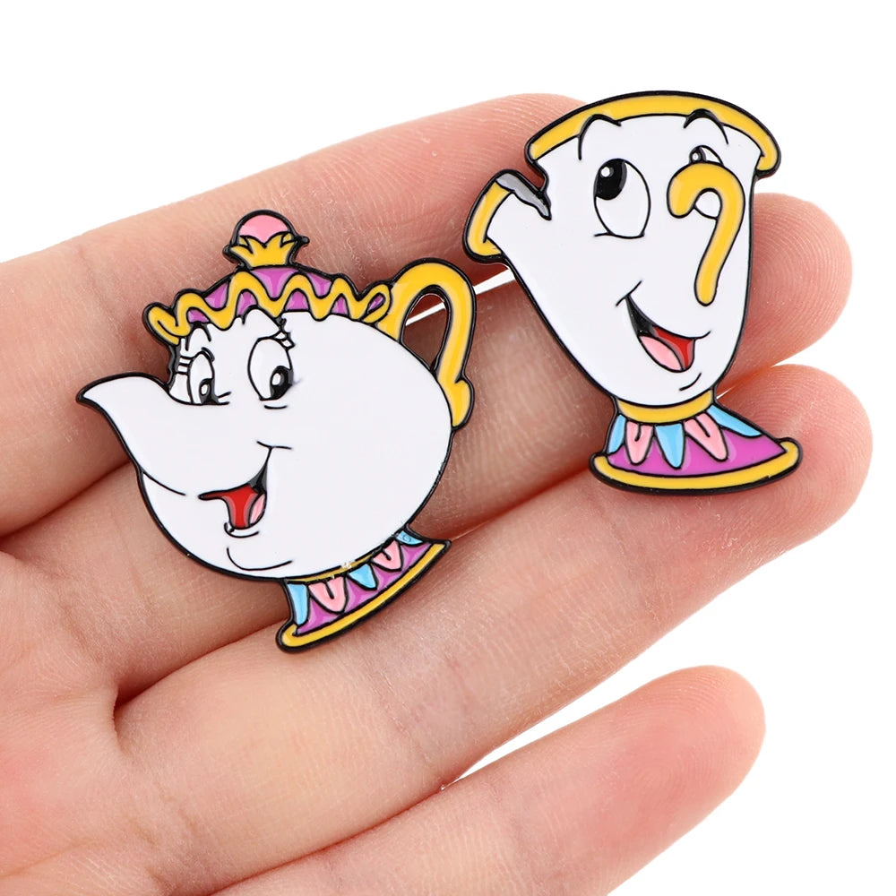1-5pcs Mixed Cartoon Beauty and Beast Enamel Brooch Lapel Pin Badge on Backpack Costume Accessories Fashion Jewelry Gifts