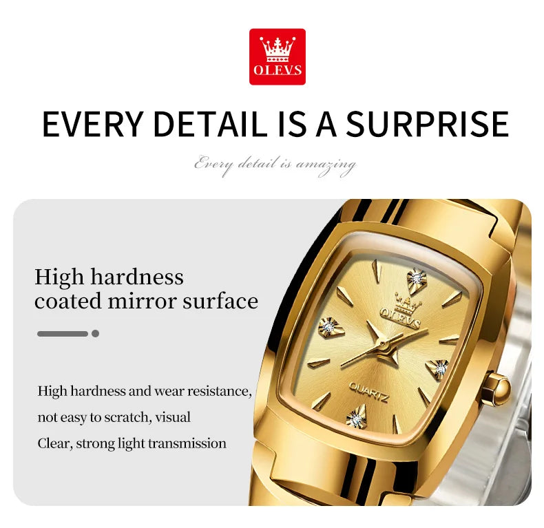 OLEVS 7006 Tonneau Tungsten Steel Couple Watch for Men Women Luxury Brand Quartz Lover's Watch His or Hers Waterproof Wristwatch
