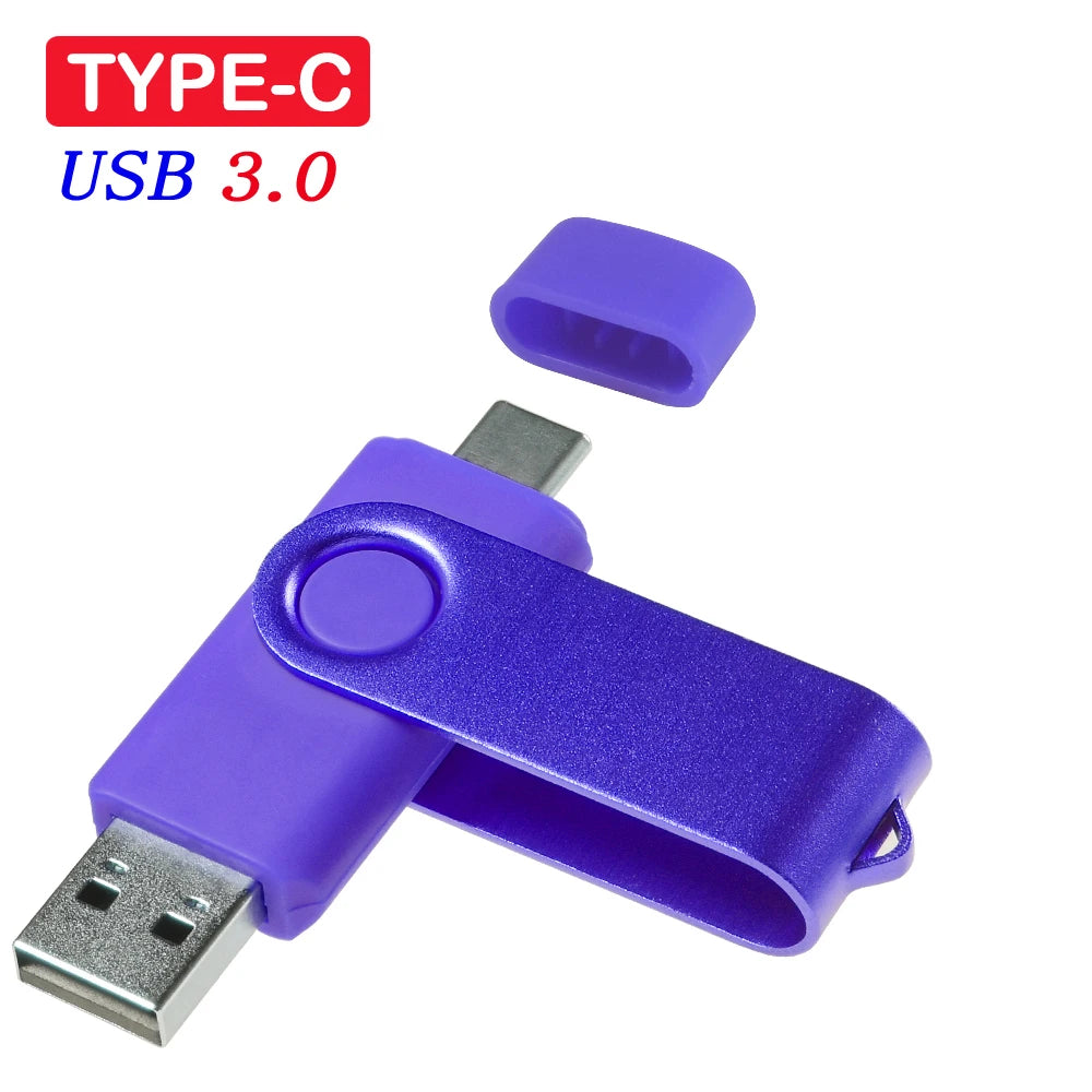 High Speed TYPE-C USB 3.0 Flash Drive 64GB Rotatable OTG Pen Drive 32GB 128GB 256GB Memory Stick for Mobile Phone Black Pendrive