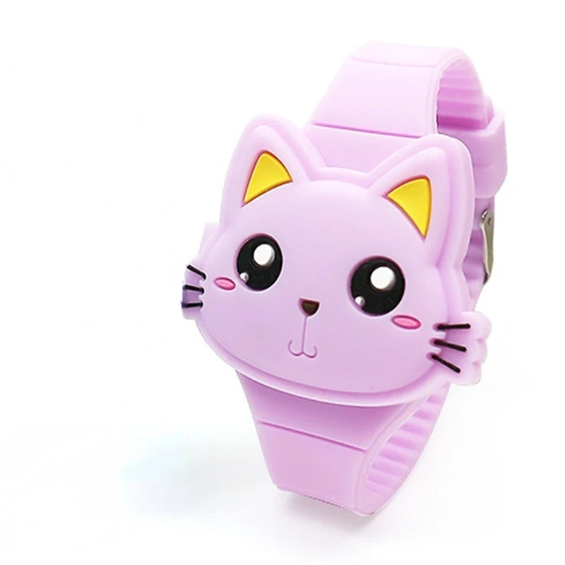 Fashion Kids Watch Cute Cat Shape LED Digital Watches for Girls Boys BPA Free Silicone Band Clamshell Design Children Wristwatch