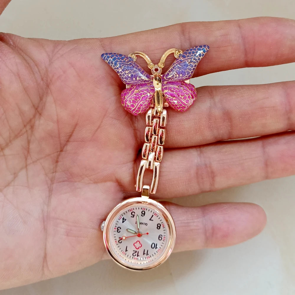 Colourful Resin Butterfly Rose Gold Alloy Small Pins Pocket Watches Nurse Doctor Hospital Medial Transparent Gift Watches Clock