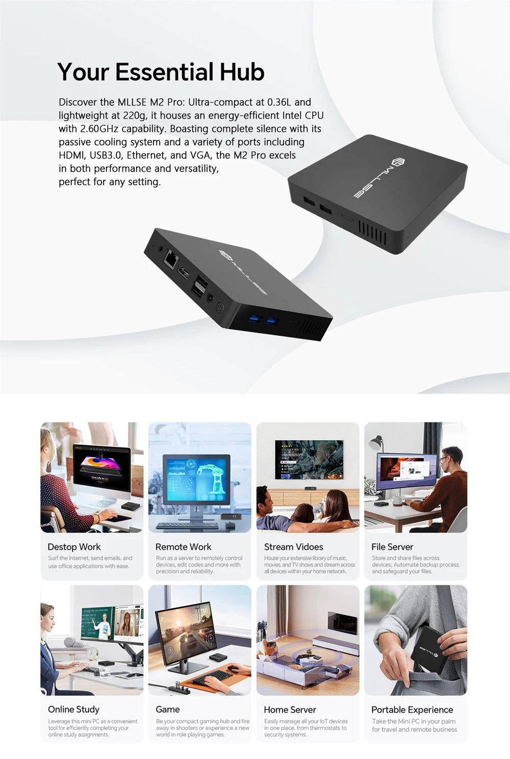 MLLSE M2 Pro Mini PC Powerful 8GB RAM, 256GB SSD, Intel J3710, Windows 10 - Compact & Ideal for Home, Business & Gaming
