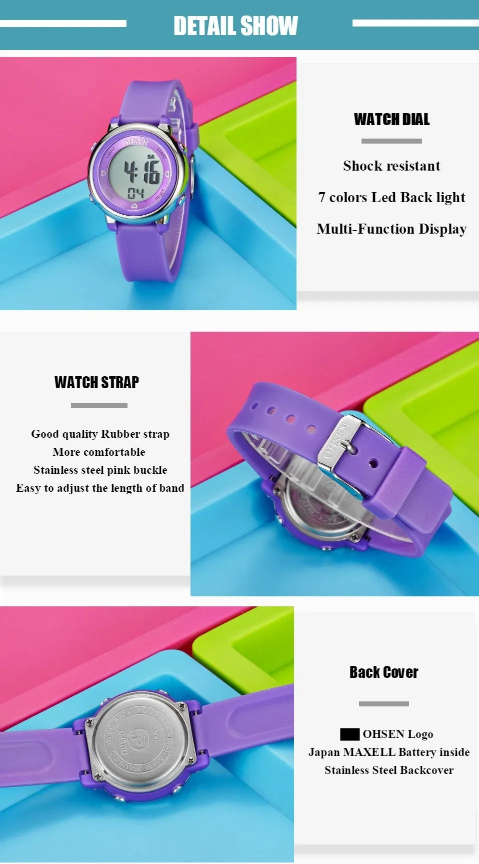 OHSEN Women Watches Digital LCD Watch Black Silicone Strap Kids Children Waterproof Wristwatch Sport Electronic relogio feminino