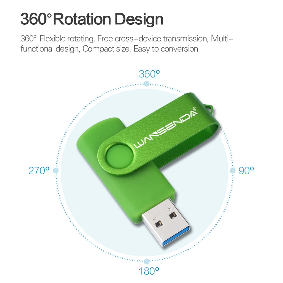 WANSENDA USB Flash Drive 3.0 Pen Drive 256GB 128GB 64GB 32GB 16GB 8GB 4GB Rotating Design Memory Stick Pendrive Cle USB Stick
