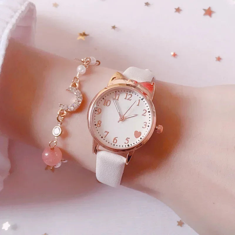 Fashion Adults Kids Love Digital Dial Children Watch Set Leather Strap Quartz Watches Kid Girls Clock Children Gift Watch