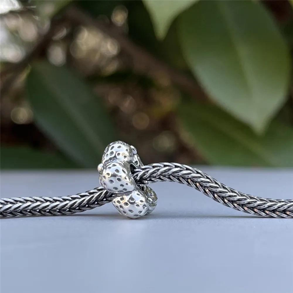 Mistletoe 925 Sterling Silver Cute Sweet Strawberries Stopper Spacer Charm Bead Fit European 3.0mm Bracelet Jewelry