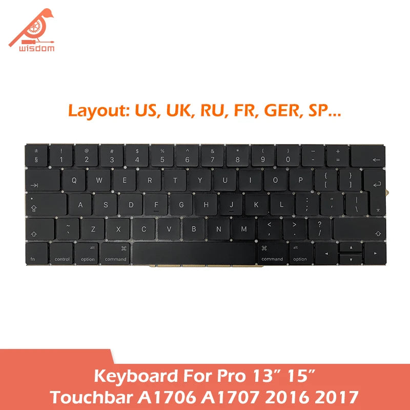 Laptop A1706 A1707 Keyboard For Macbook Pro Retina 13" 15" Touchbar A1706 A1707 Keyboard Replacement 2016 2017