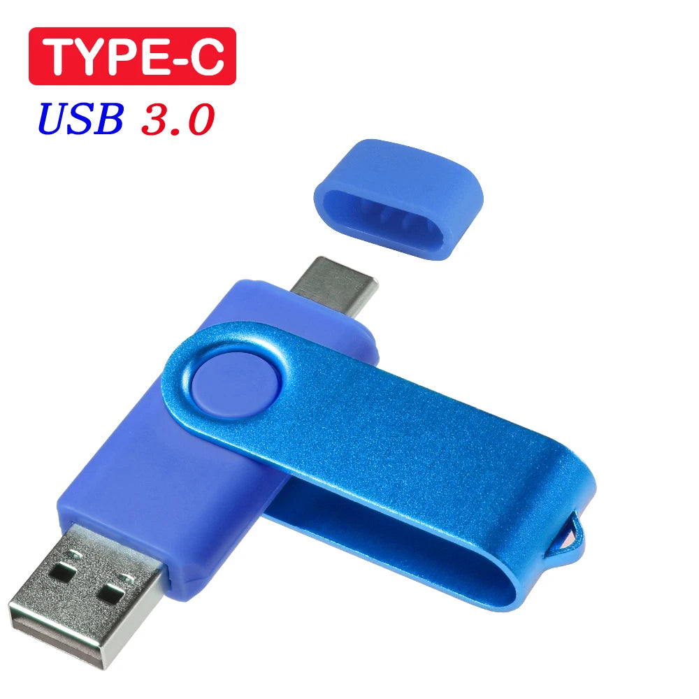 High Speed TYPE-C USB 3.0 Flash Drive 64GB Rotatable OTG Pen Drive 32GB 128GB 256GB Memory Stick for Mobile Phone Black Pendrive