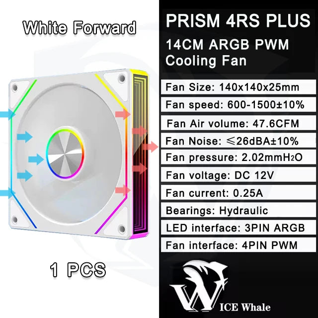 ICE Whale Prism 4RS Plus ARGB PC Case Fan 14cm Infinity Mirror Design Motherboard Light Sync 4PIN PWM CPU Cooler Fan ventilador