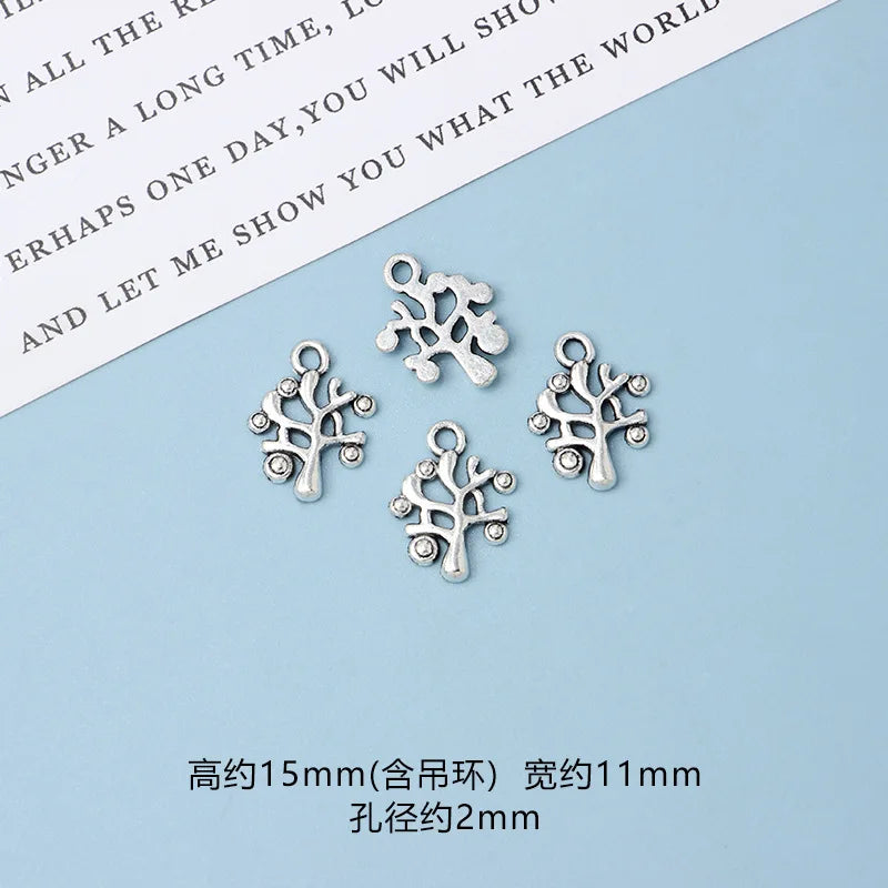 10pcs DIY Vintage Silver Round hollow Tree of Life Pendant Earring Creative Alloy Accessories Material charms for jewelry making