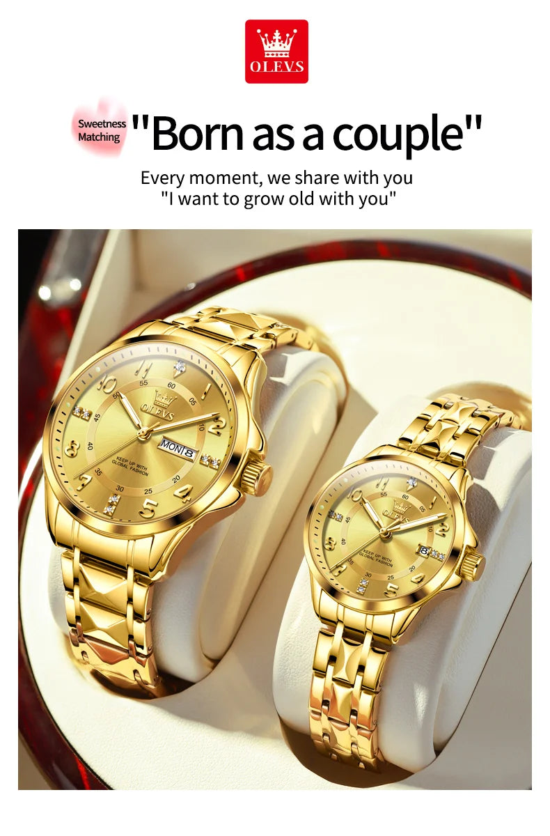 OLEVS 2910 Watch For Men Women Luxury Quartz Couple Watches Waterproof Stainless Steel Hand Clock Diamond Number Dial Wristwatch