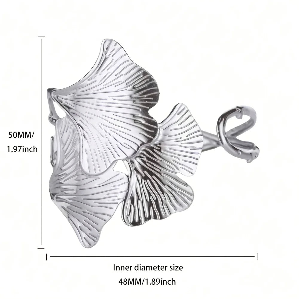 Women's Ginkgo Leaf Cuff Bracelet Elegant Stainless Steel Open Bracelet Jewelry Fashion Accessory Summer Waterproof Jewelry