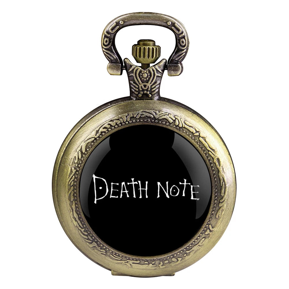 Death Note Design Black Quartz Pocket Watch Gift Set with Durable Chain and Arabic Numeral Face Timeless Present for Boy