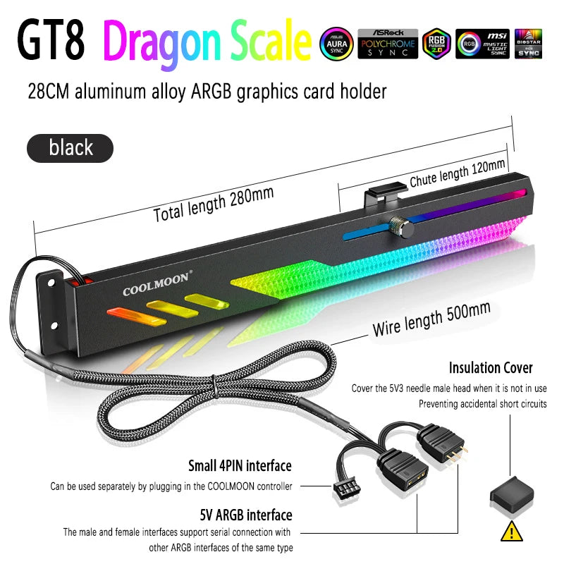 GT8 Dragon Scale Horizontal Mounted Graphics Card Bracket ARGB Desktop Computer Fixed Graphics Card Companion Support Bracket
