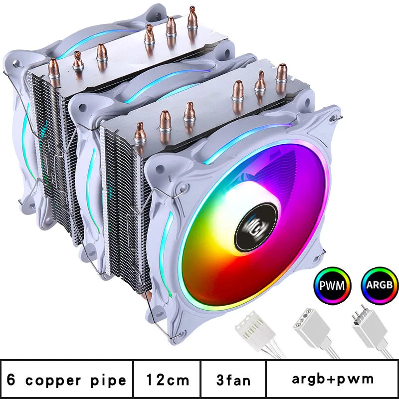 CPU Cooler high Performance 120MM Dual Tower 6 heat pipes ARGB+PWM fan For 115X 1200 1700 1356 1366 X99 2011 AM4CPU cooling  fan