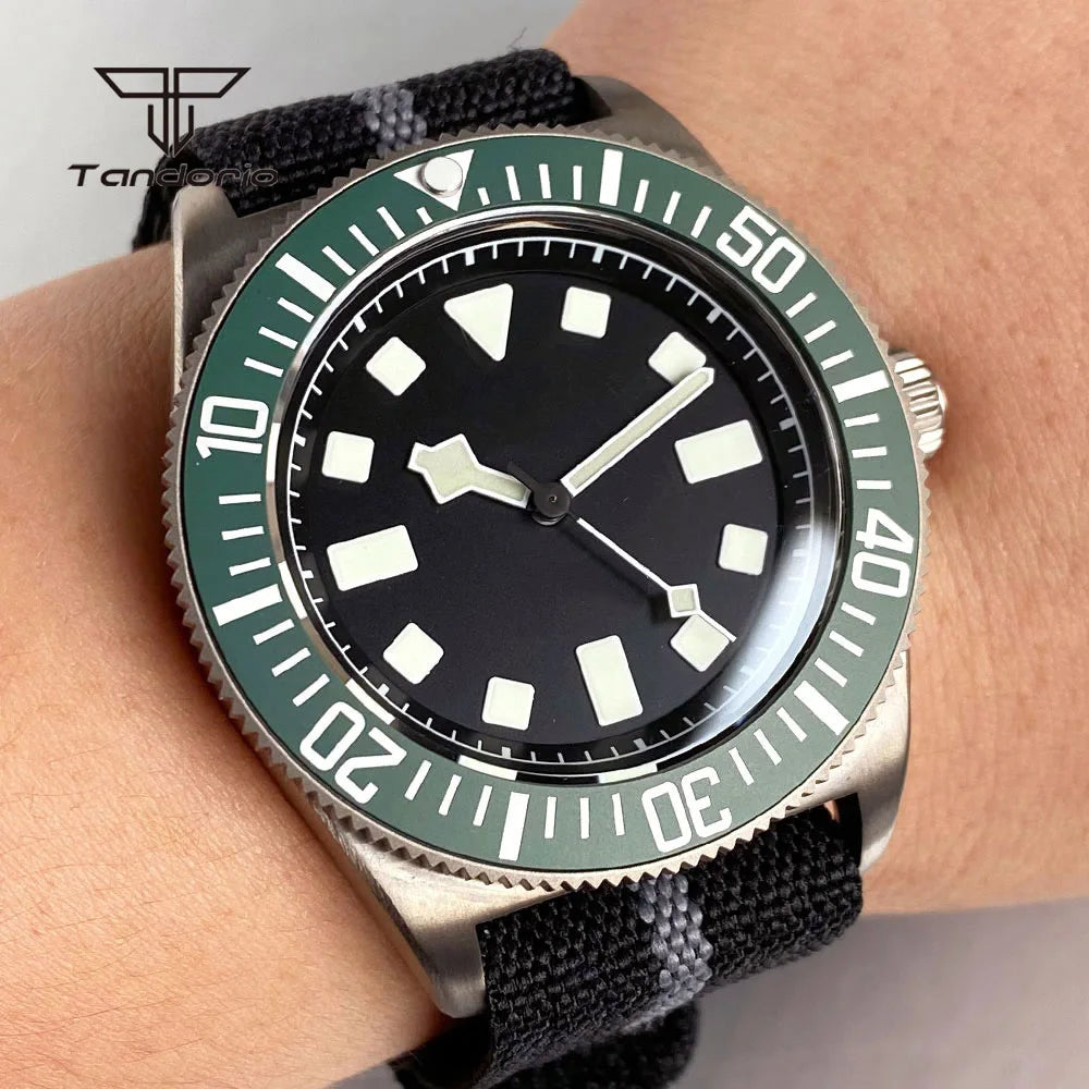 Tandorio Titanium 42mm Dive Mechanical Watch for Men Automatic NH35/PT5000 Movement Sapphire 20BAR Waterproof Wristwatch Lume