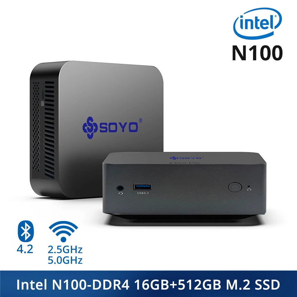 SOYO M2 Plus Mini PC Intel Alder Lake N100 Windows11 Pro 8 DDR4 256 M.2 SSD WiFi5 BT5.0 USB3.2 Portable Mini Computer