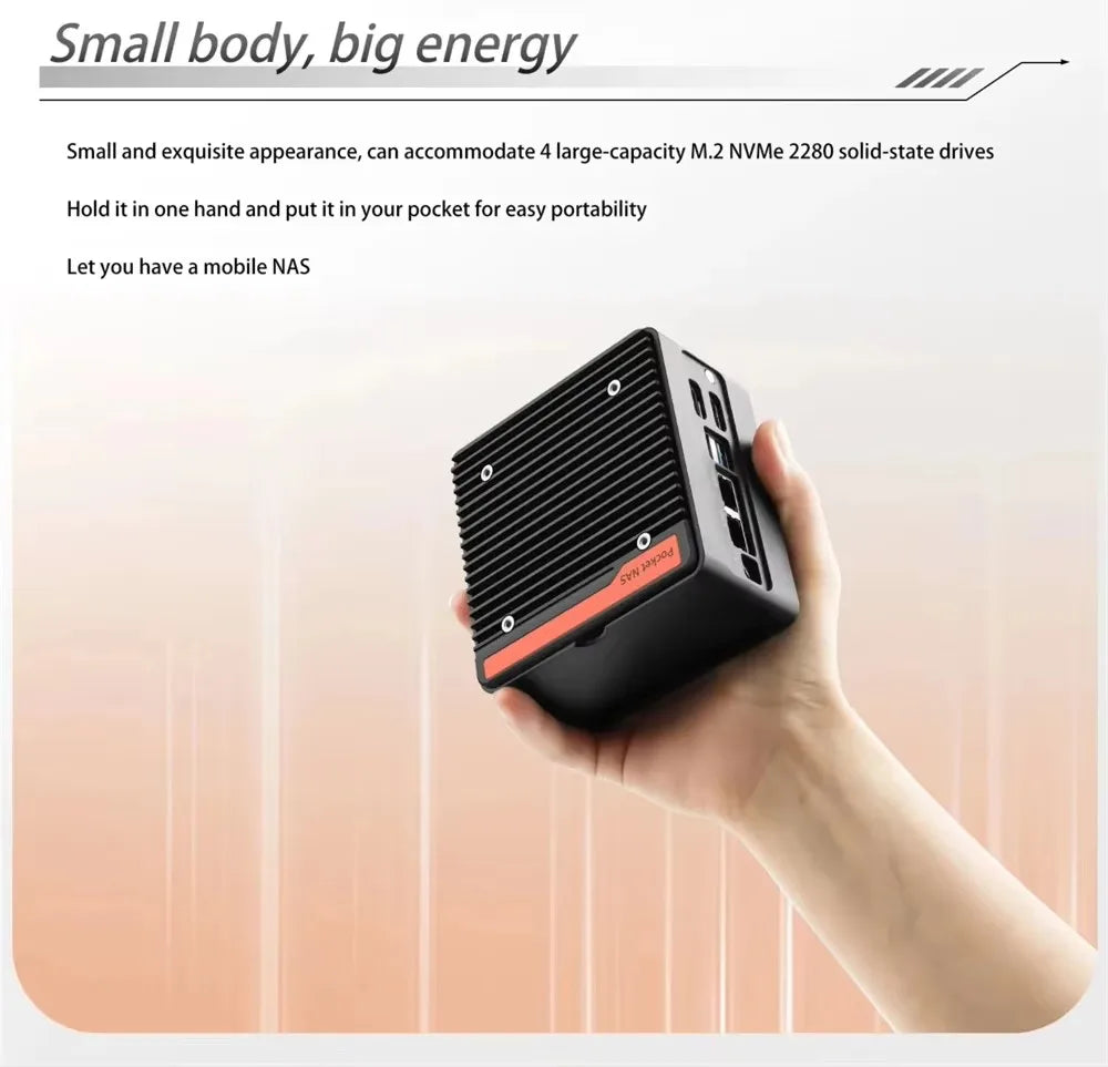 Hot 4 x NVMe Mini NAS Server 4 Bay NAS N100 3 N355 Pocket PC with Dual LAN,Dual HDMI 2.0,USB3.2 Gen2,Support BT5.4/WiFi6/WiFi7