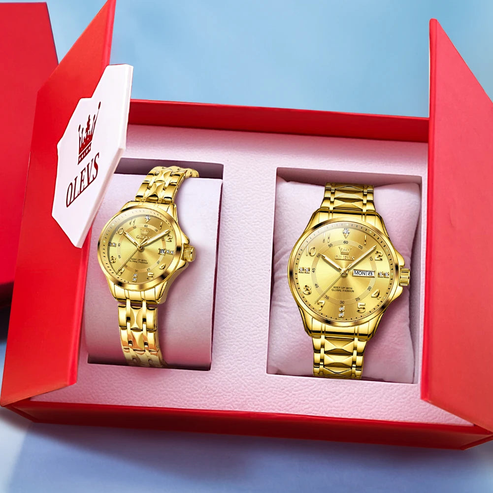 OLEVS 2910 Watch For Men Women Luxury Quartz Couple Watches Waterproof Stainless Steel Hand Clock Diamond Number Dial Wristwatch