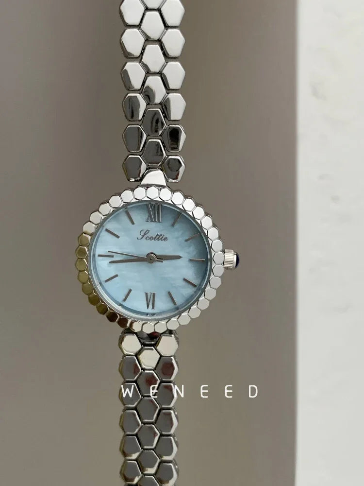 New Women's Watch Silver Case Luxury Temperament Vintage Elegant Bracelet Real Belt Japanese Quartz Movement Gift for Lovers