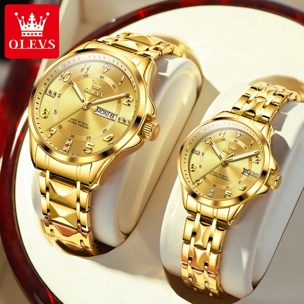OLEVS 2910 Watch For Men Women Luxury Quartz Couple Watches Waterproof Stainless Steel Hand Clock Diamond Number Dial Wristwatch