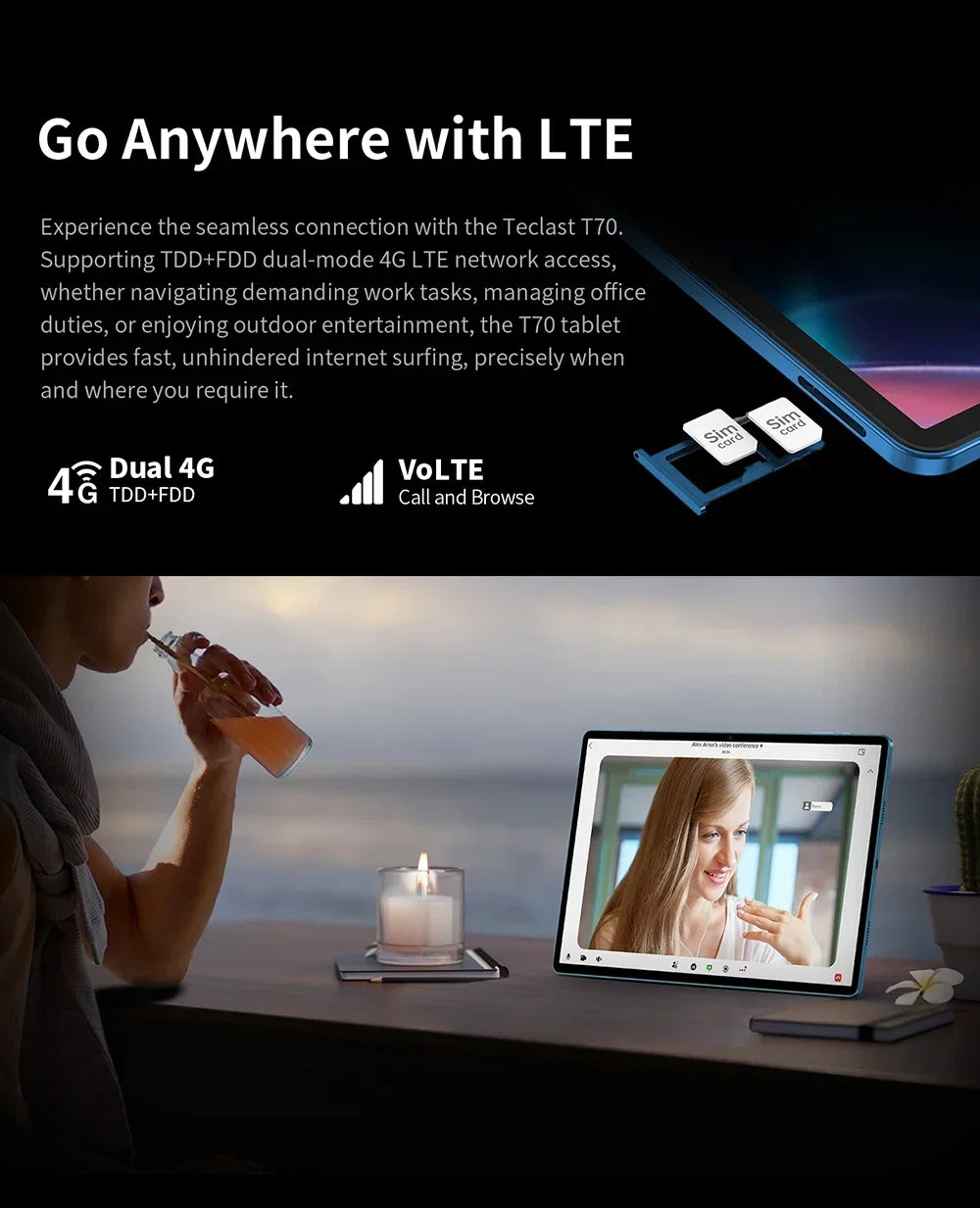 Teclast T70 Tablet MTK Helio G99 Android 14 8GB RAM 256GB ROM 14" 1920x1200 Display 13MP+8MP 4G LTE Global Version 10000mAh