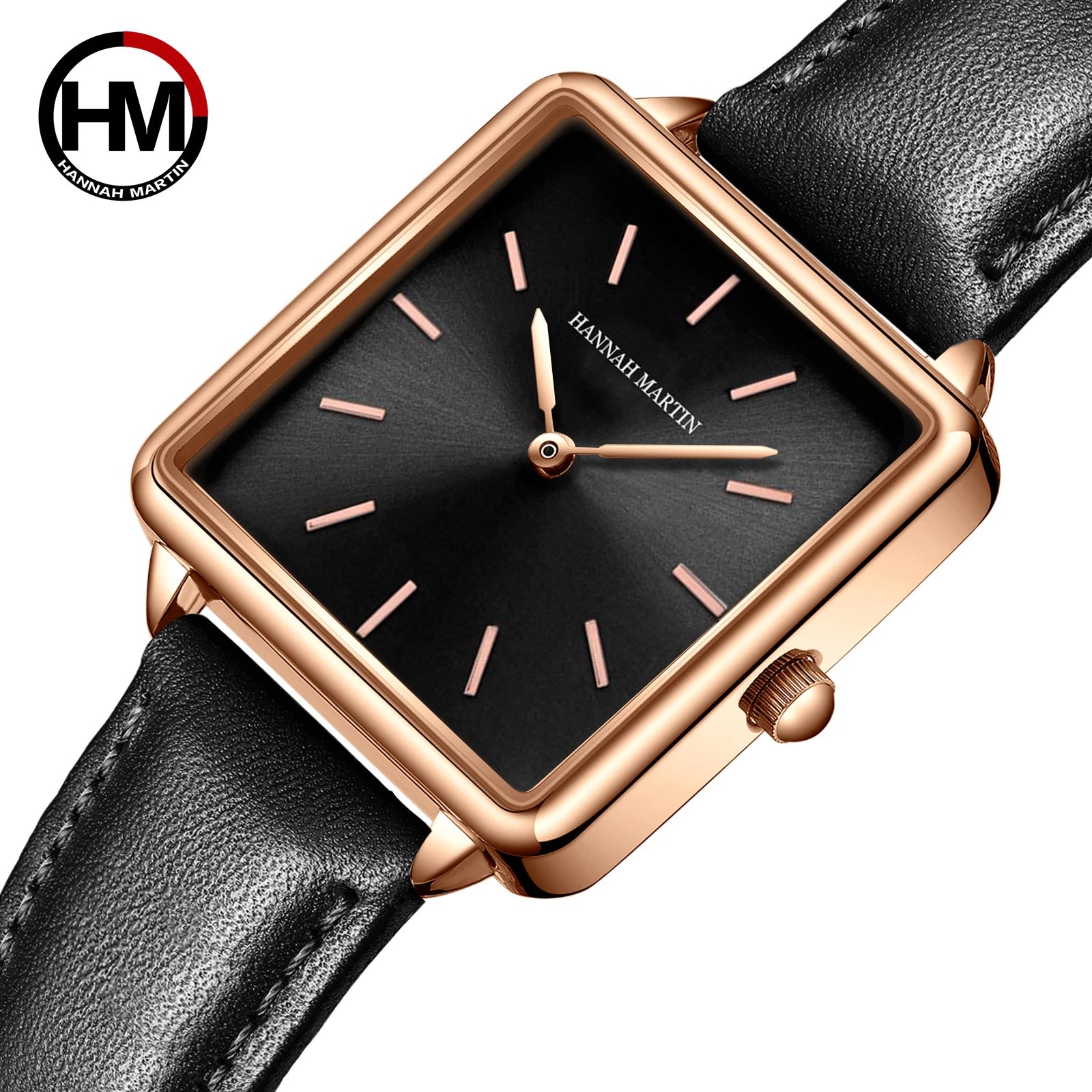 HANNAH MARTIN Brand Women Watch Original Japanese Movement Top Clock Fashion Square Simple Leather Waterproof Quartz Women Watch