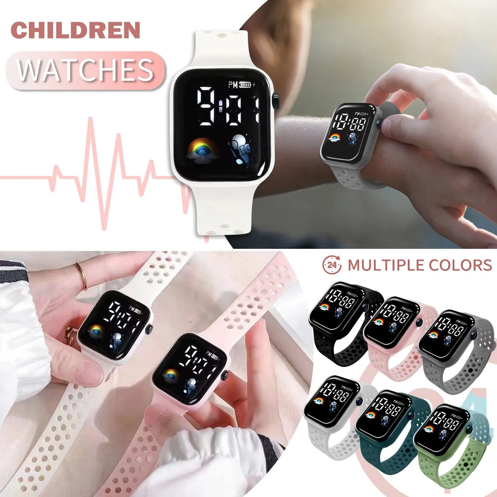 Children'S Led Digital Watch Digital Silicone Strap Cartoon Waterproof Luminous Sports Football Children'S Electronic Watch