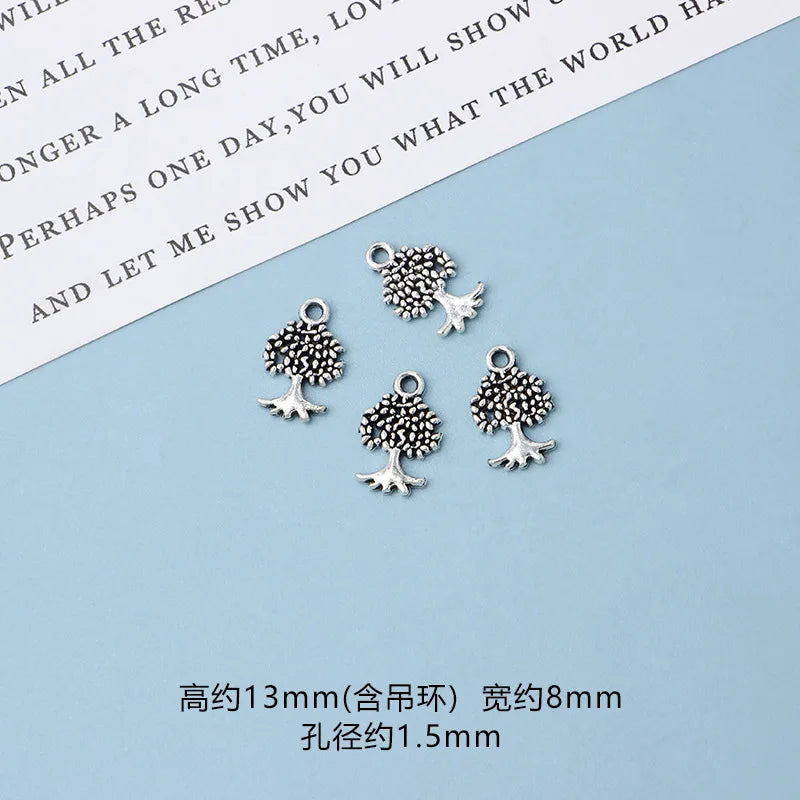 10pcs DIY Vintage Silver Round hollow Tree of Life Pendant Earring Creative Alloy Accessories Material charms for jewelry making
