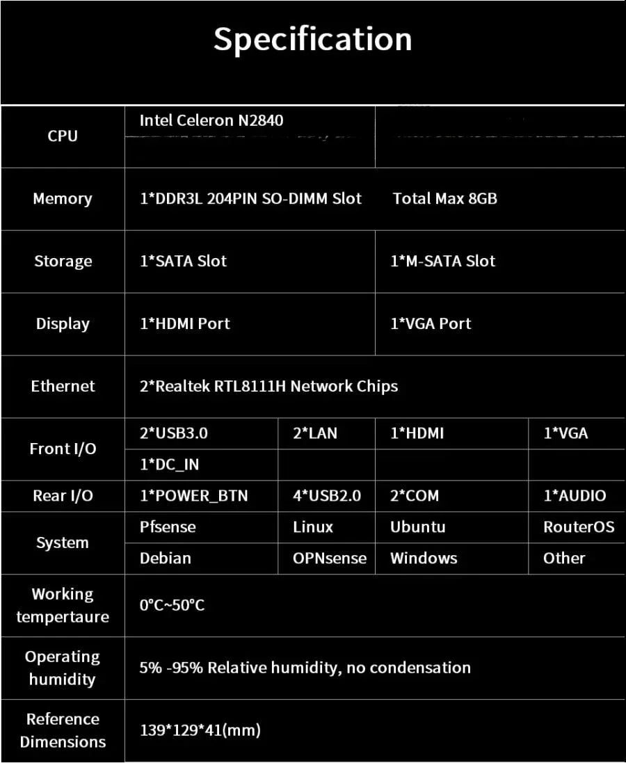 Metal Case Fanless Industrial Mini PC Intel N2840 Desktop Computer Pfsense Mini Server DDR3L Msata SSD 2Lan 2COM VGA HD Display