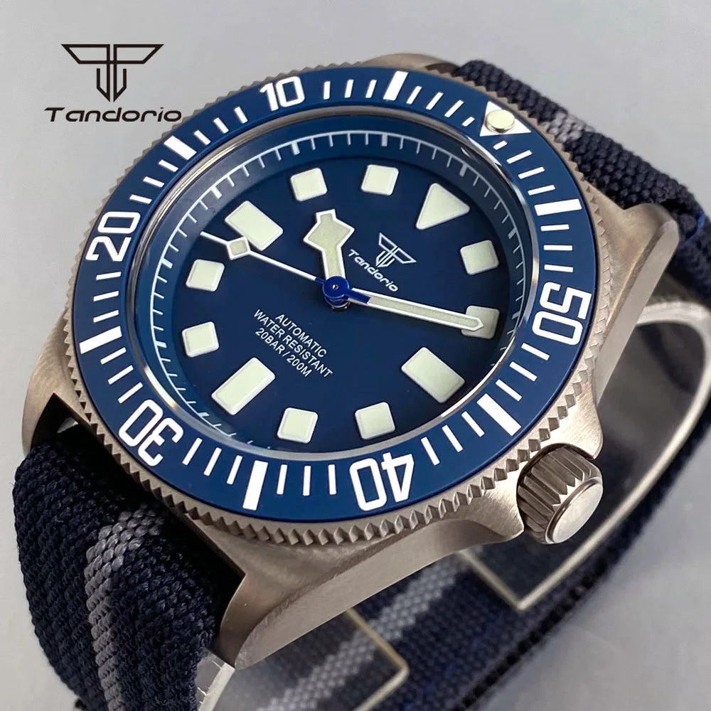 Tandorio Titanium 42mm Dive Mechanical Watch for Men Automatic NH35/PT5000 Movement Sapphire 20BAR Waterproof Wristwatch Lume