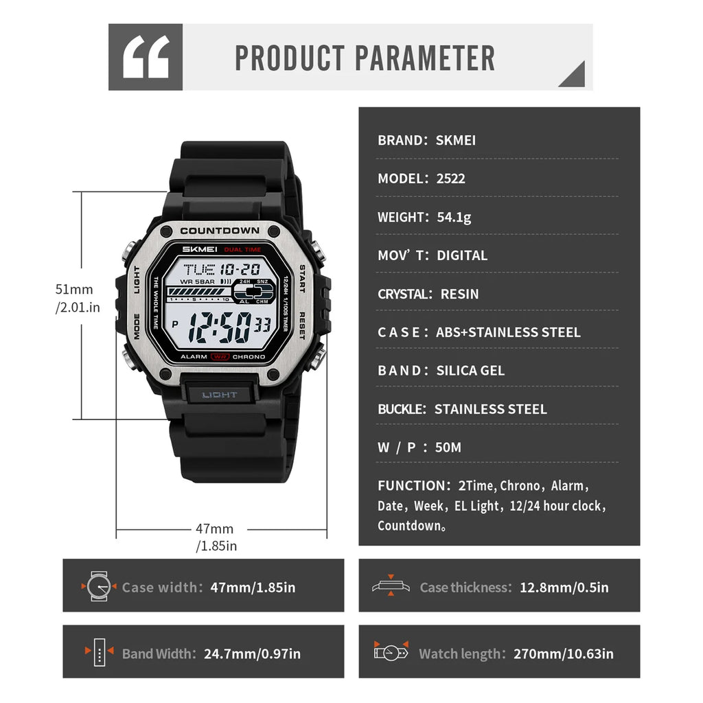 SKMEI Sport Alarm Clock Digital Watch For Men Women Waterproof Date Electronic Watches Chrono Military Wristwatches Reloj Hombre