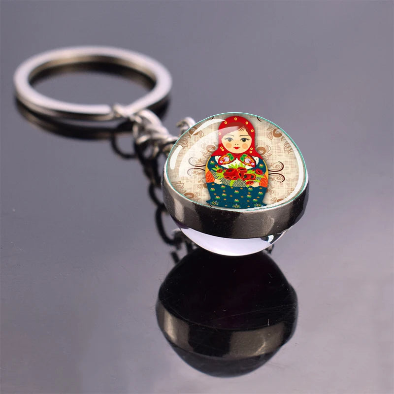 Russian Doll Keychain Matryoshka Doll Ball Charm Pendant Double Sided Handmade Keyring Gift Dropshipping