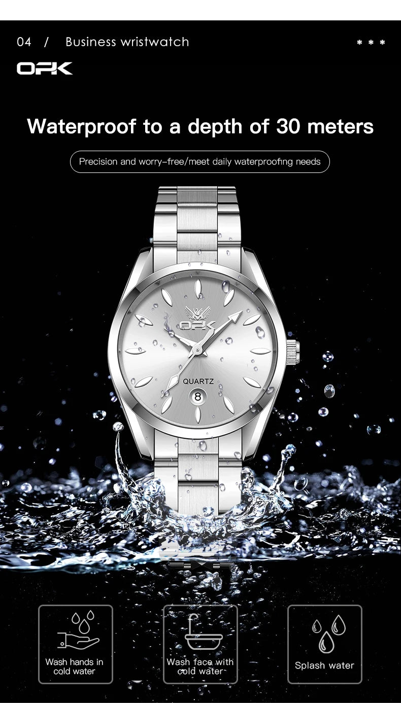 OPK 6038 Couple Watches Stainless steel Belt Deep Waterproof Calendar Hand Clock