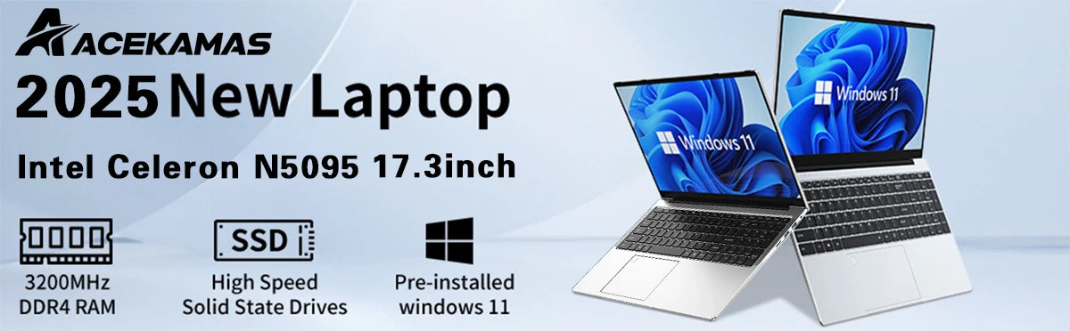 ACEKAMAS 17.3 inch Gaming Laptop PC Windows 11 Pro Intel N5095 Office Computer 16GB DDR4 1TB SSD Fingerprint Notebook Gamer PC