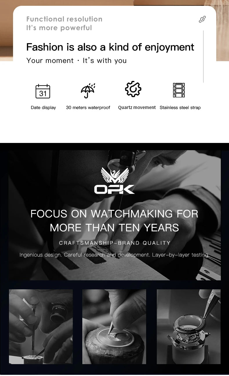 OPK 6038 Couple Watches Stainless steel Belt Deep Waterproof Calendar Hand Clock