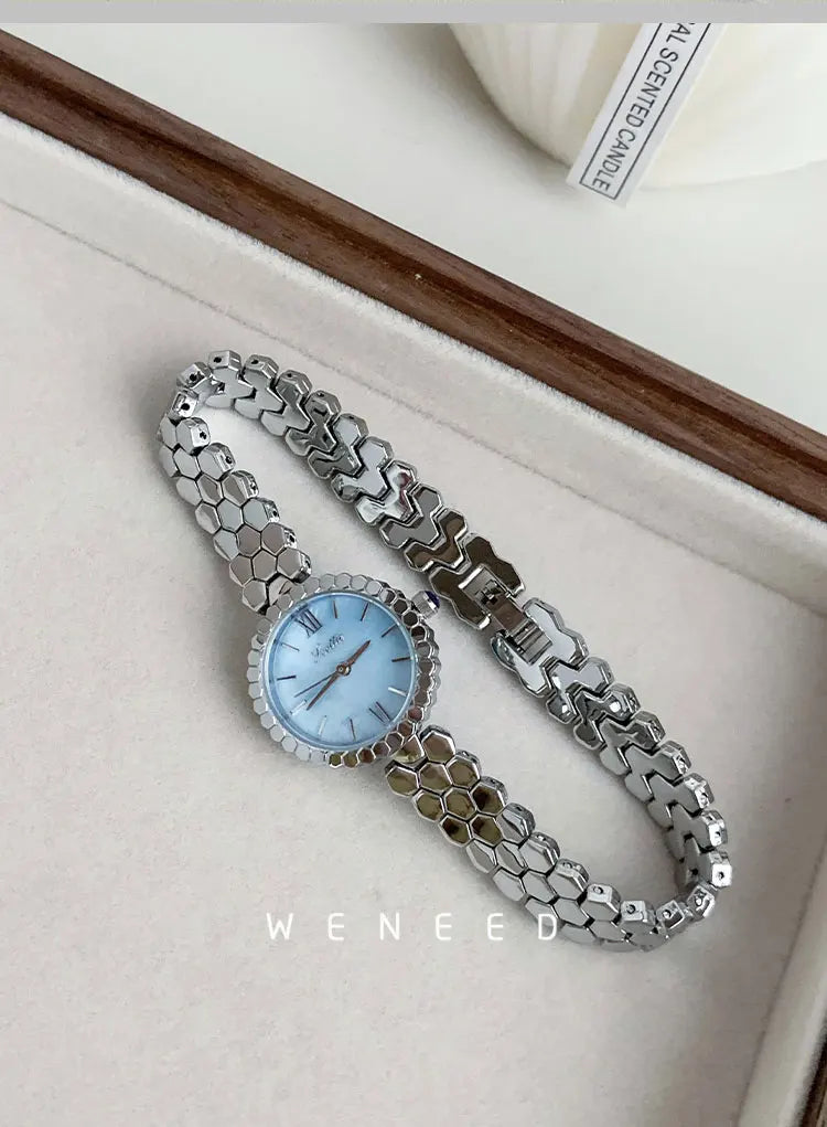 New Women's Watch Silver Case Luxury Temperament Vintage Elegant Bracelet Real Belt Japanese Quartz Movement Gift for Lovers