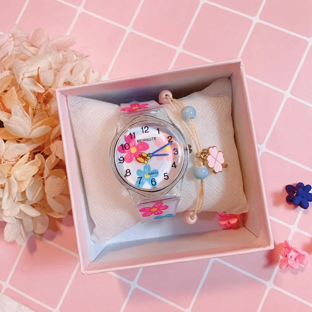 New Fashion Colorful Flower Watch for Girl Women Cute Cartoon Kids Watches Silicone Quartz Candy Color Children Wristwatch Clock