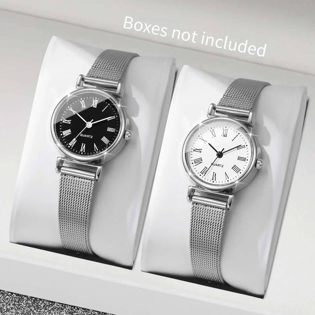 1/2PCS Fashion Women Watches Casual Roma Dial Mesh Band Quartz Wristwatch Reloj Mujer（Without Box）